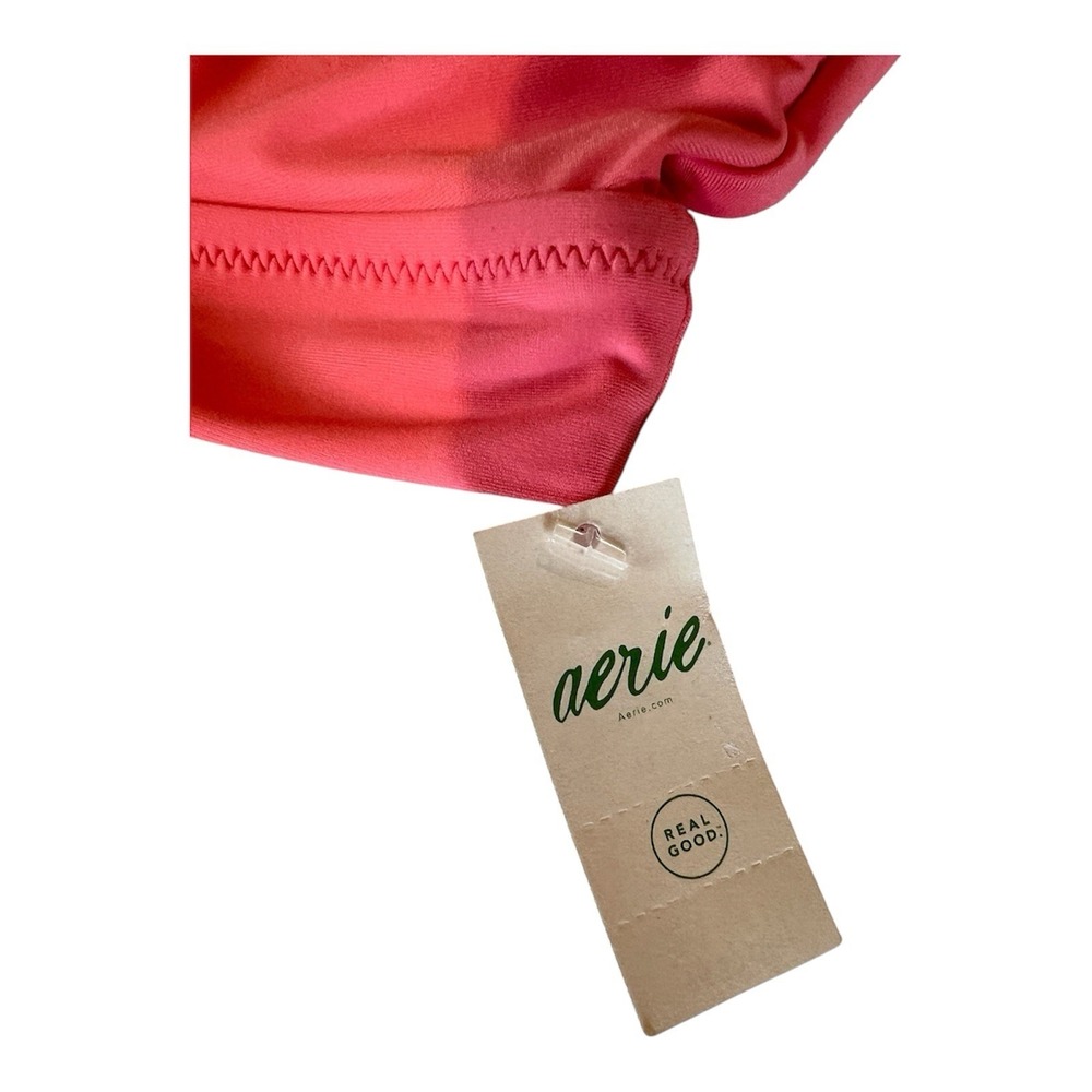 NWT Aerie Scoop Bikini Top Size M Solid Coral Wide Straps Low Back MSRP $30 - Picture 6 of 9